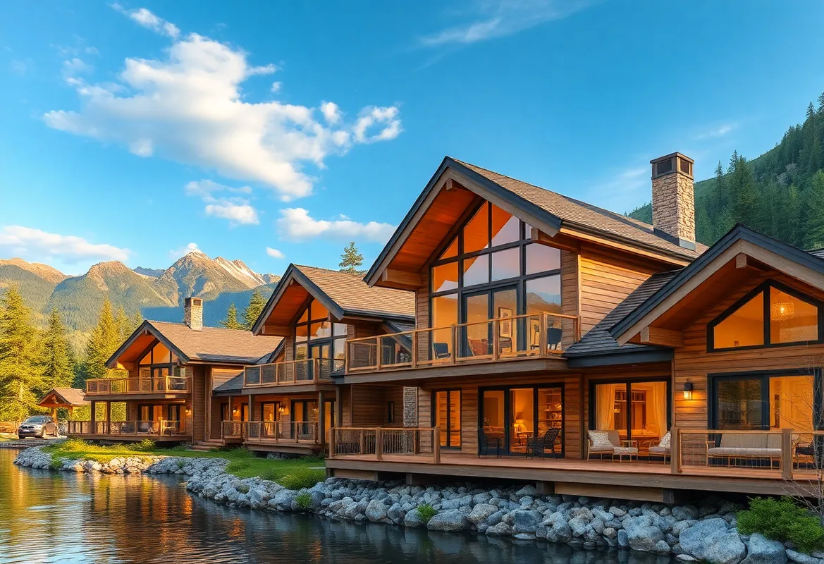 Discover Affordable Riverfront Escapes Affordable cabins by a tranquil riverfront surrounded by lush greenery