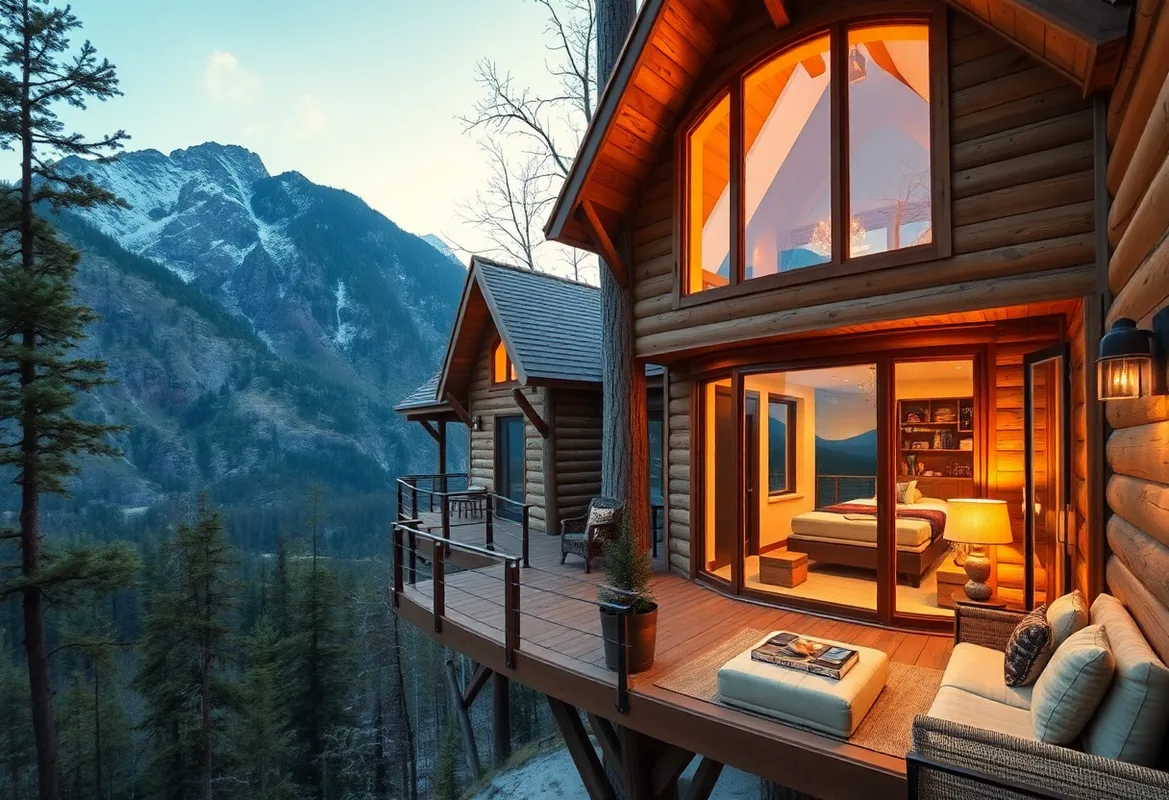 Luxury Treehouse Cabins nestled among lush green trees.