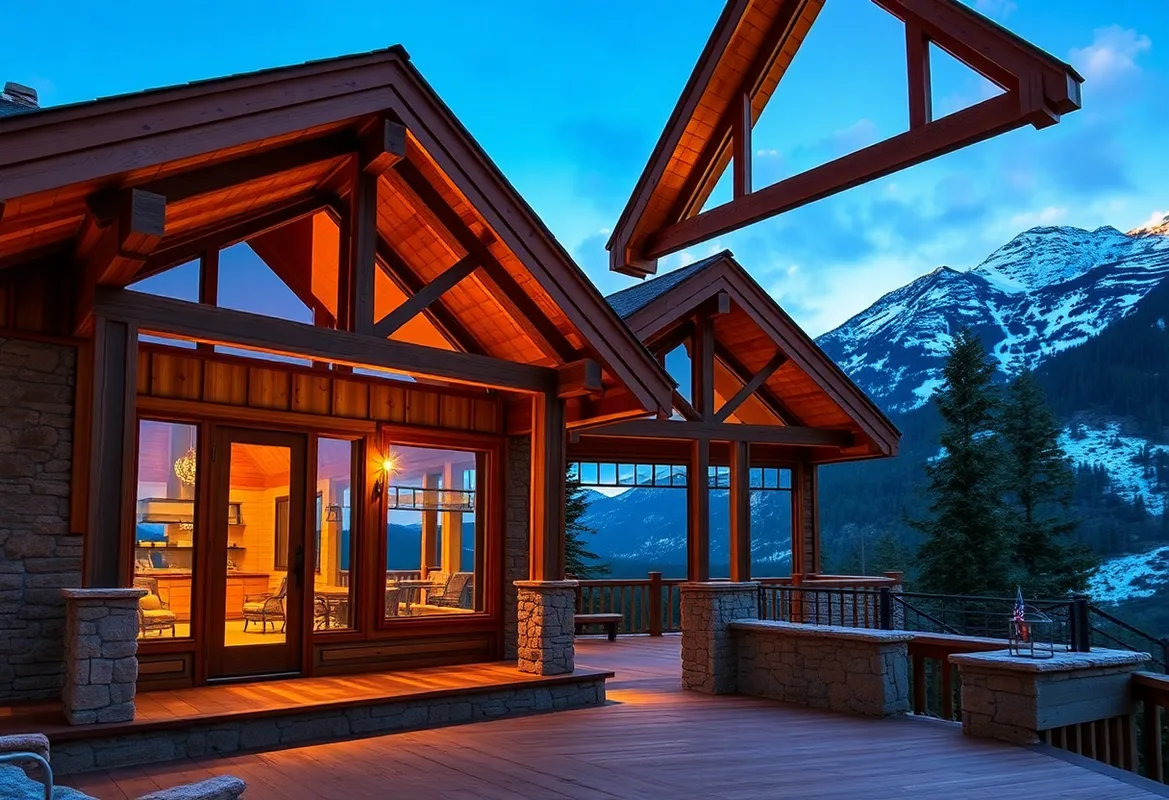 Mountain View Cabins nestled among lush green trees and mountains.