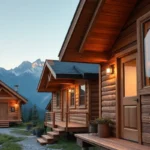 Tiny House Cabins - Warm wood tones and soft green foliage create a cozy, inviting vibe, perfect for peaceful living and relaxation in nature.