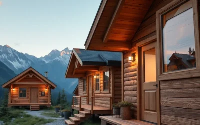 Tiny House Cabins - Warm wood tones and soft green foliage create a cozy, inviting vibe, perfect for peaceful living and relaxation in nature.