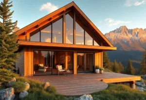 Off-Grid Cabins - Warm wooden textures blend with vibrant greens, creating a tranquil vibe perfect for escaping into nature's embrace.