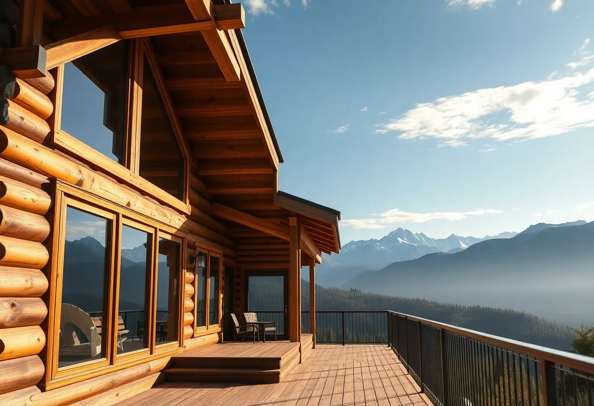 A serene view of Off-Grid Cabins in a lush forest.